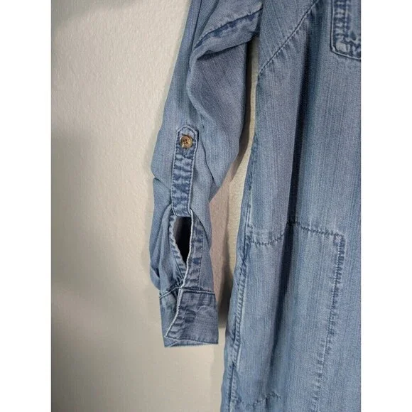 J. Jill Sz XS petite Blue Button Up Denim Shirt Dress Long Sleeve Chambray N97 - Picture 4 of 9